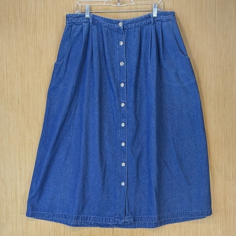 Westbound Vintage Boho Western Denim Maxi Skirt Size 18 Blue Cotton Button Front